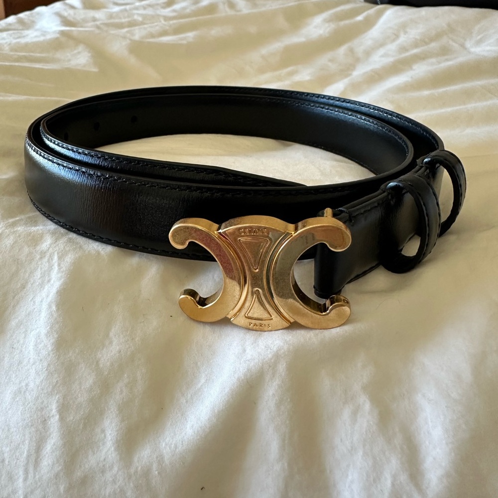 Celine Medium Triomphe Belt - Size 85 in Black Leather - EUC